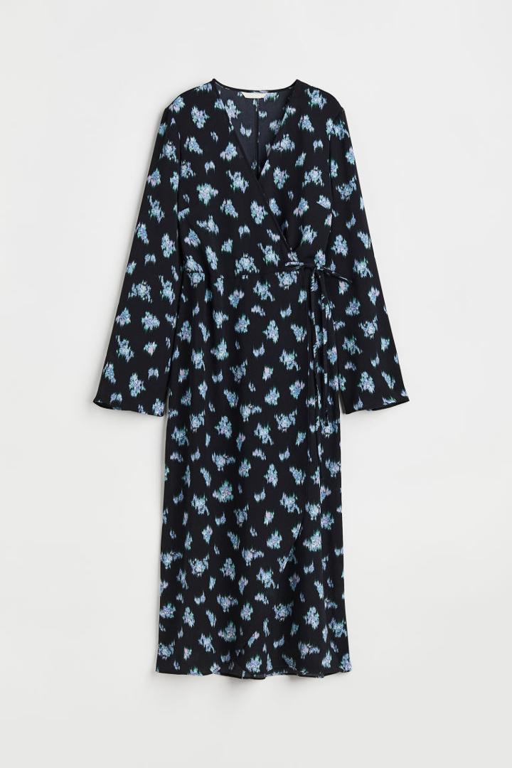 H & M - Crped Wrap-front Dress - Blue
