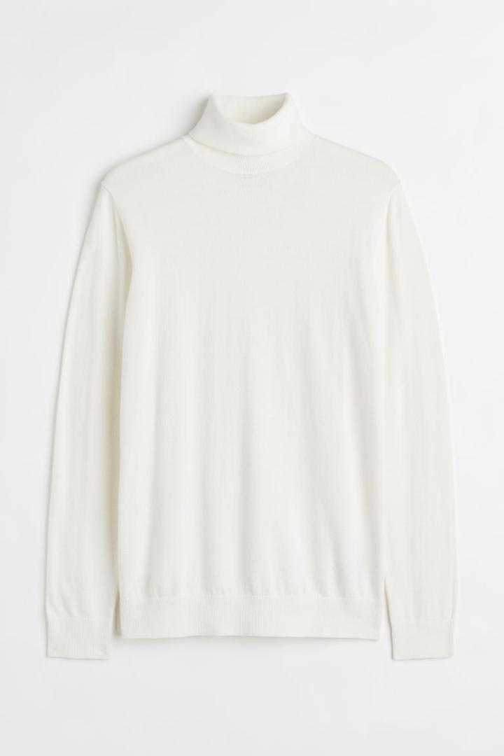 H & M - Slim Fit Fine-knit Turtleneck Sweater - White