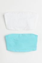 H & M - 2-pack Crop Tube Tops - Turquoise