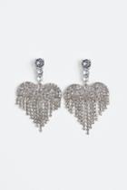 H & M - Heart-shaped Rhinestone Earrings - Silver