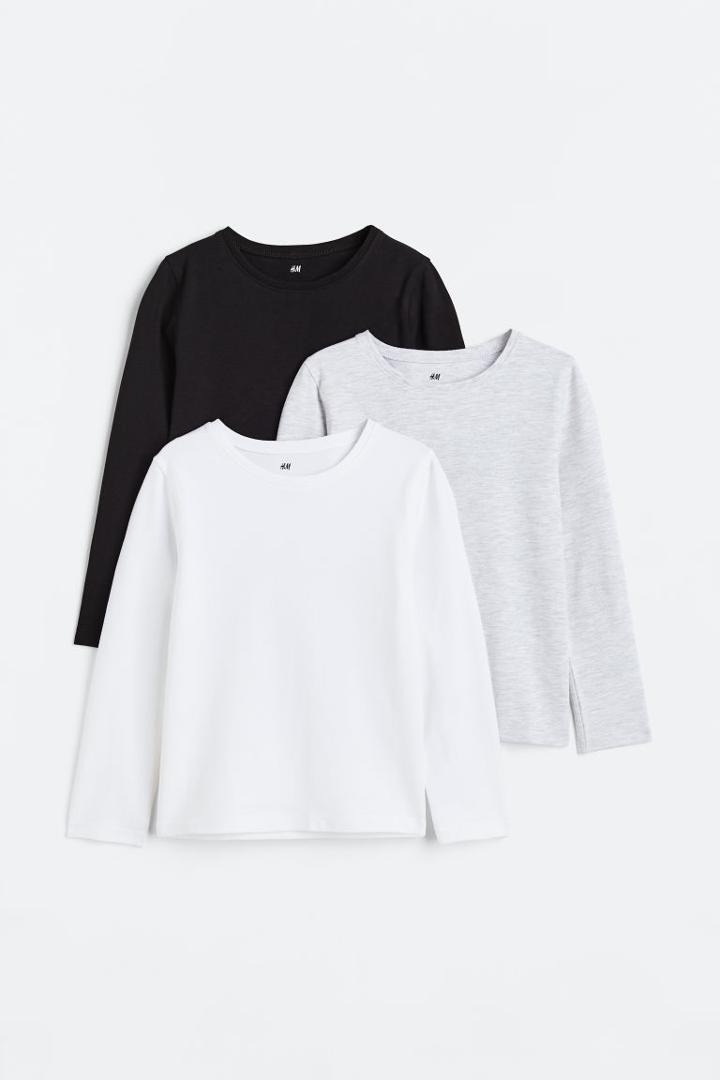 H & M - 3-pack Long-sleeved Tops - Black