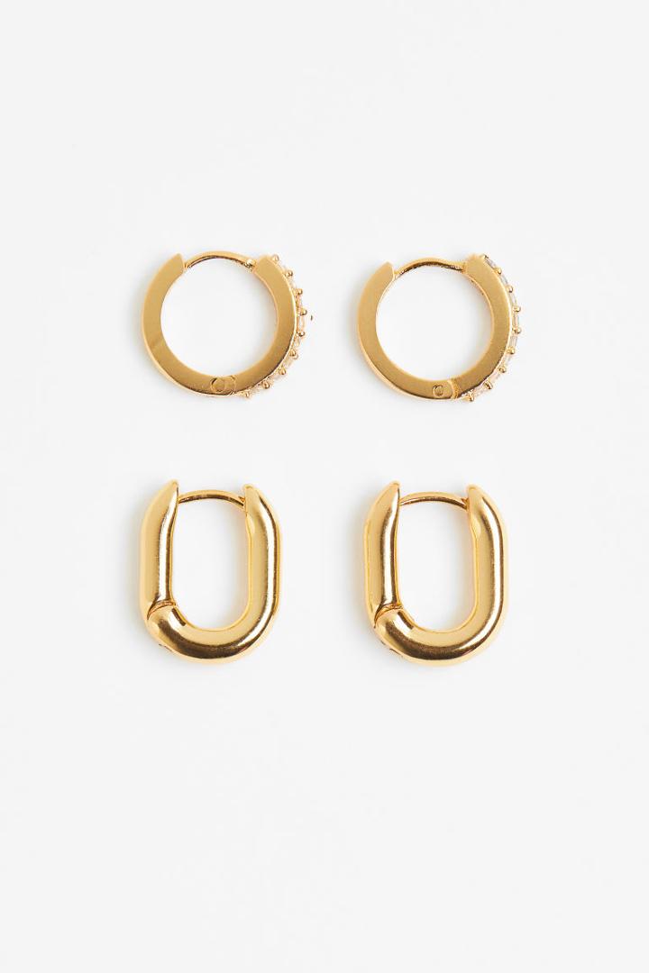 H & M - 2 Pairs Gold-plated Hoop Earrings - Gold