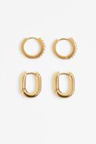 H & M - 2 Pairs Gold-plated Hoop Earrings - Gold