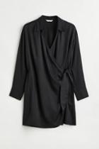 H & M - H & M+ Satin Wrapover Shirt Dress - Black