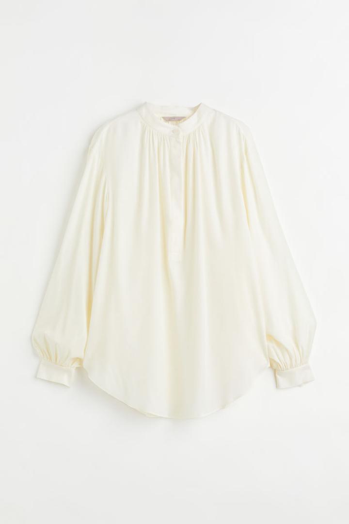 H & M - Balloon-sleeved Blouse - White