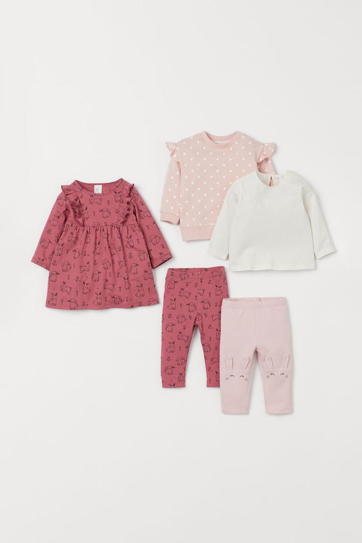 H & M - 5-piece Cotton Set - Pink