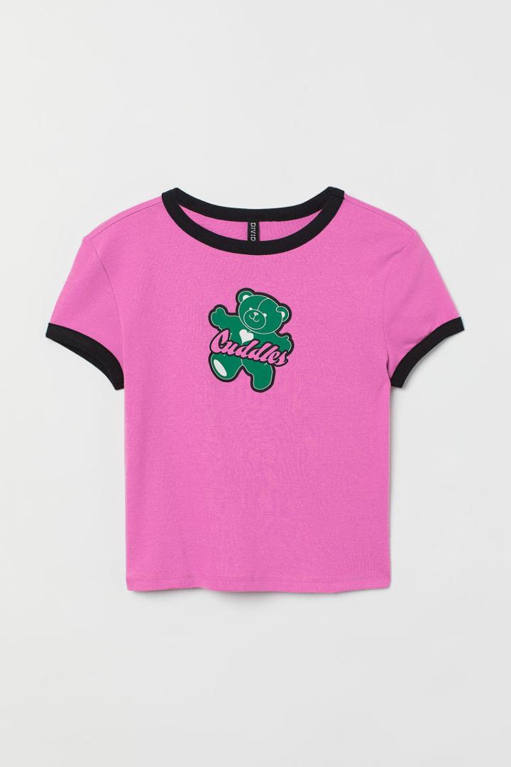 H & M - Short Printed Top - Pink