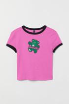 H & M - Short Printed Top - Pink