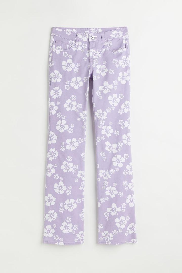 H & M - Low Waist Flared Twill Pants - Purple