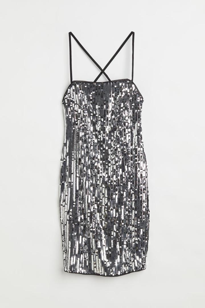 H & M - Short Sequined Dress - Black