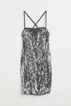 H & M - Short Sequined Dress - Black
