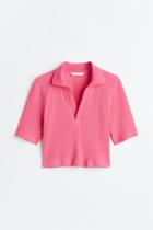 H & M - Collared Ribbed Top - Pink