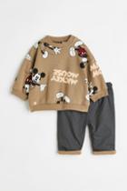 H & M - 2-piece Cotton Sweatshirt And Pants Set - Beige