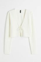 H & M - Ribbed Tie Detail Cardigan - White