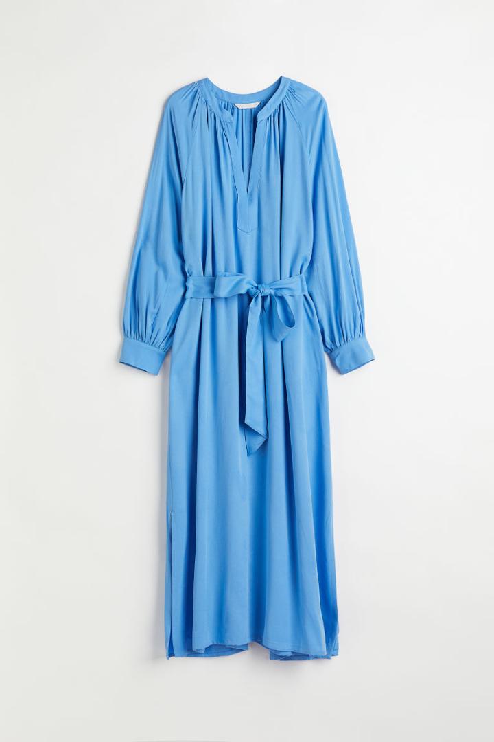 H & M - V-neck Tie-belt Dress - Blue