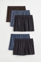 H & M - 5-pack Woven Cotton Boxer Shorts - Brown