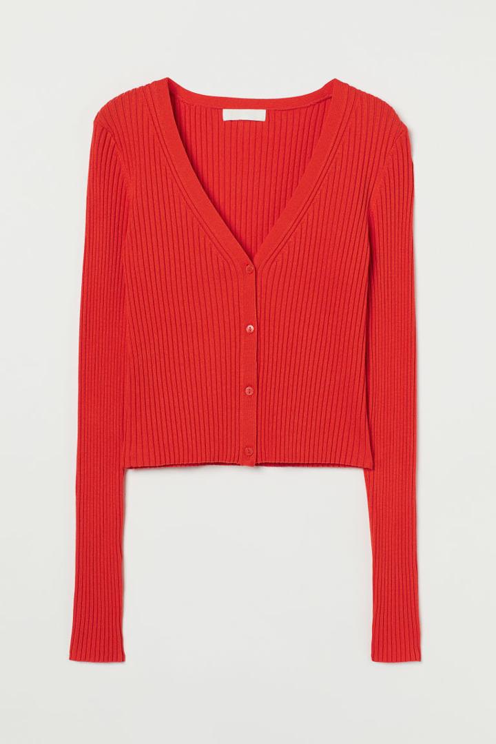 H & M - Rib-knit Cardigan - Orange