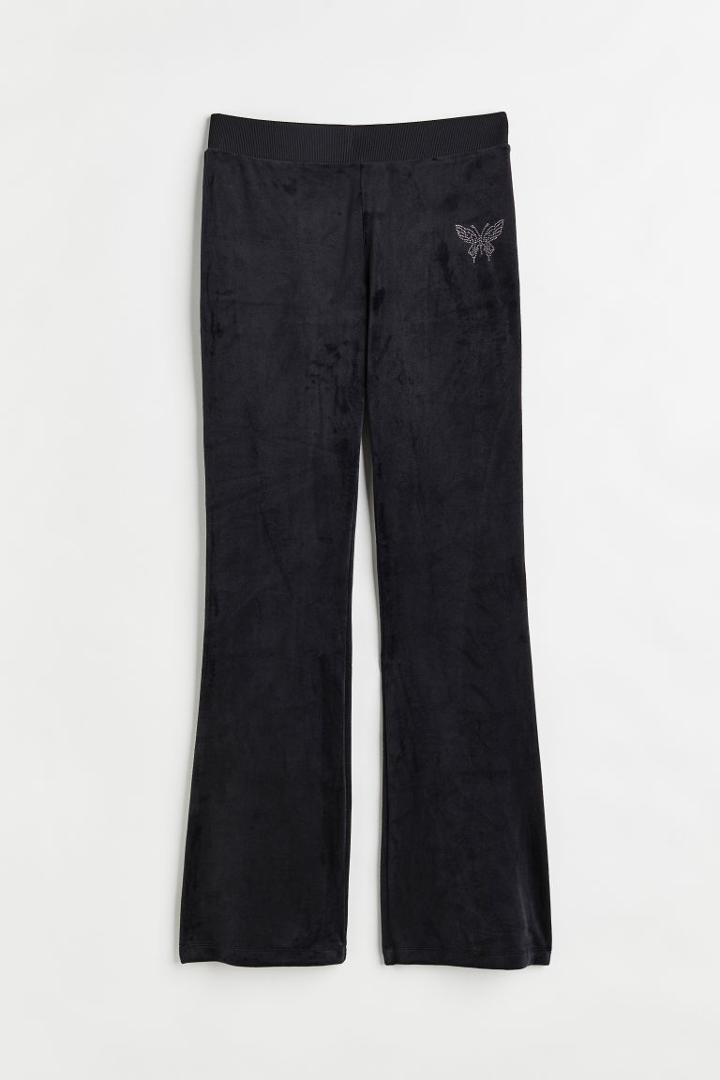 H & M - Flared Velour Pants - Black