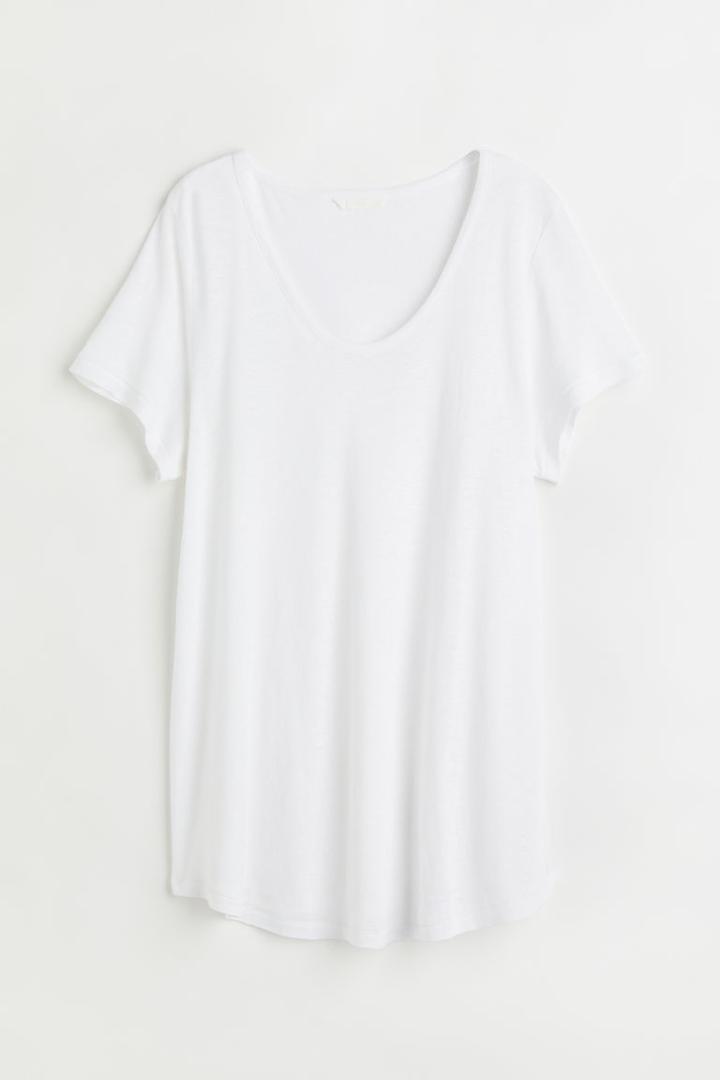 H & M - H & M+ Linen-blend T-shirt - White