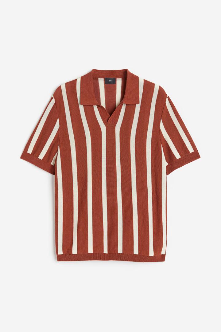 H & M - Regular Fit Fine-knit Cotton Polo Shirt - Orange