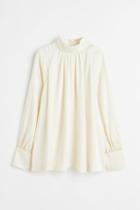 H & M - Balloon-sleeved Satin Blouse - White