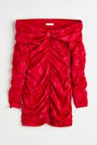 H & M - Off-the-shoulder Gathered Dress - Red