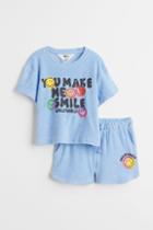 H & M - 2-piece Printed Terry Set - Blue