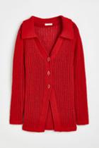 H & M - Rib-knit Cardigan With Collar - Red