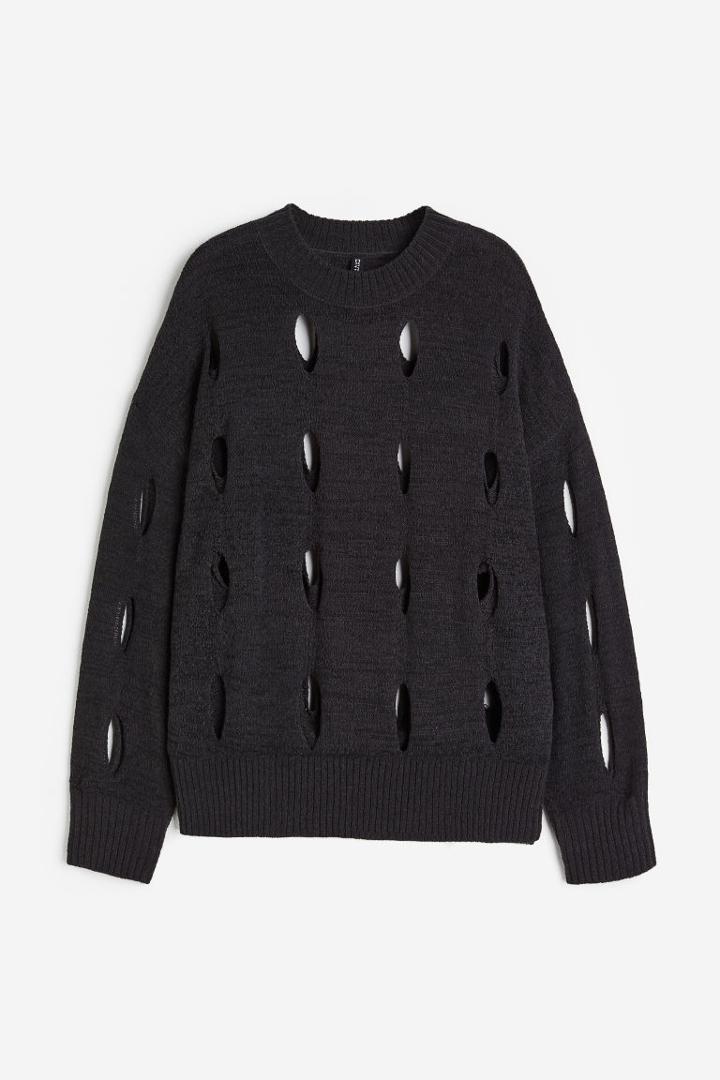 H & M - Hole-knit Sweater - Gray
