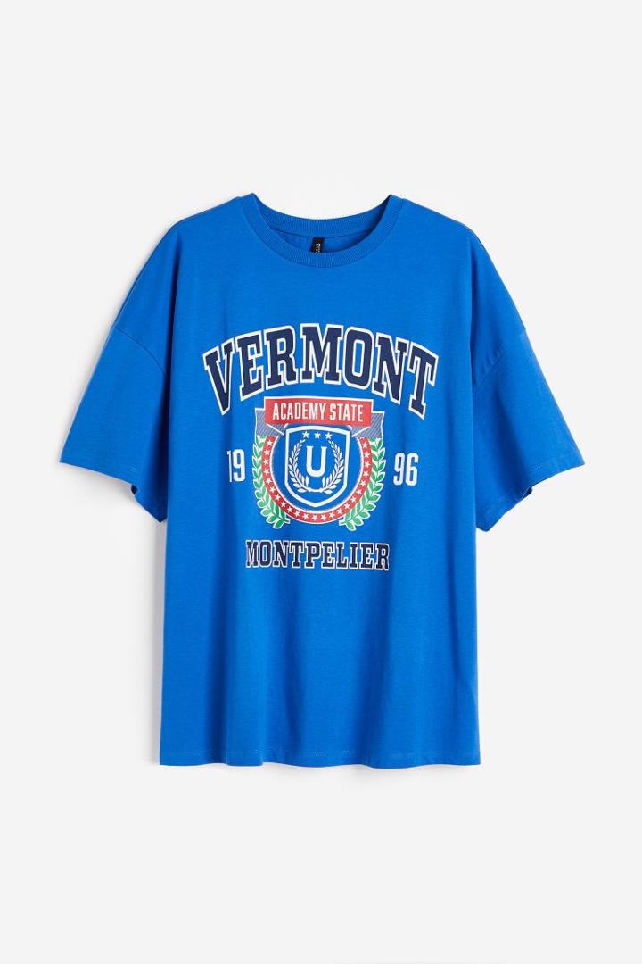 H & M - H & M+ Oversized Printed T-shirt - Blue