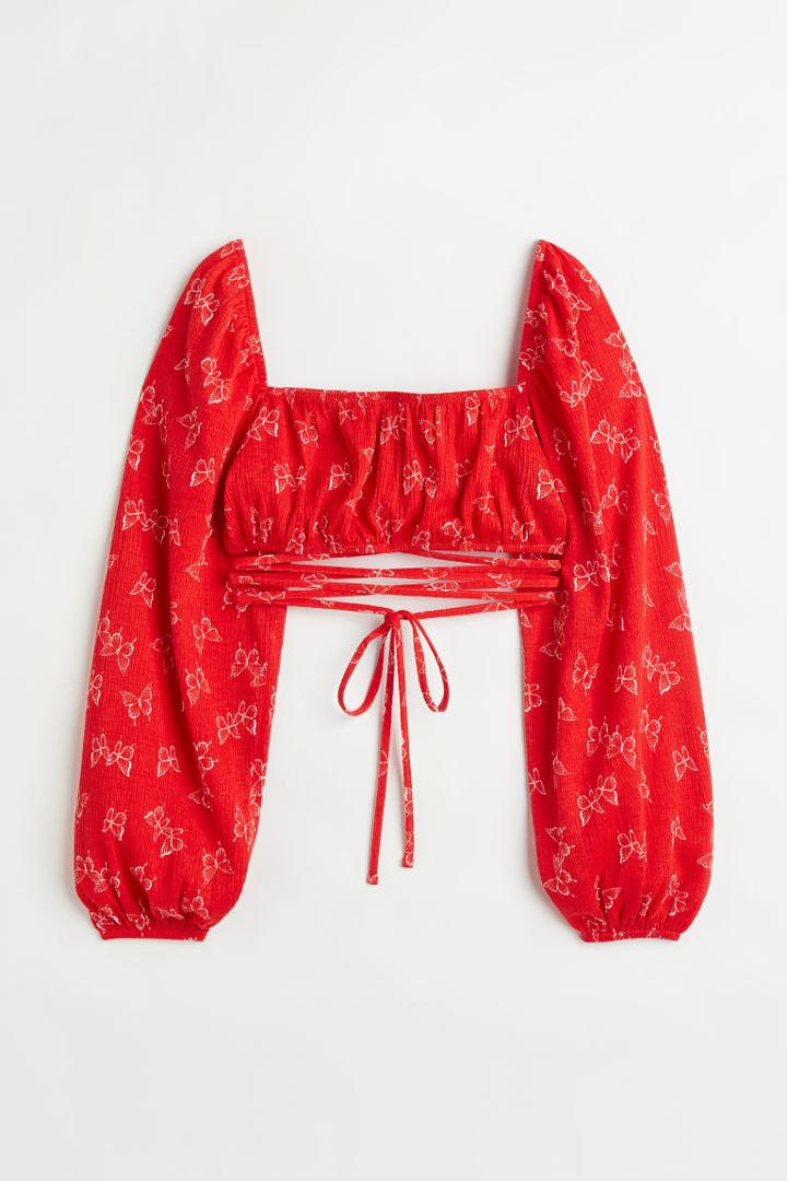 H & M - Crped Blouse With Tie Detail - Red
