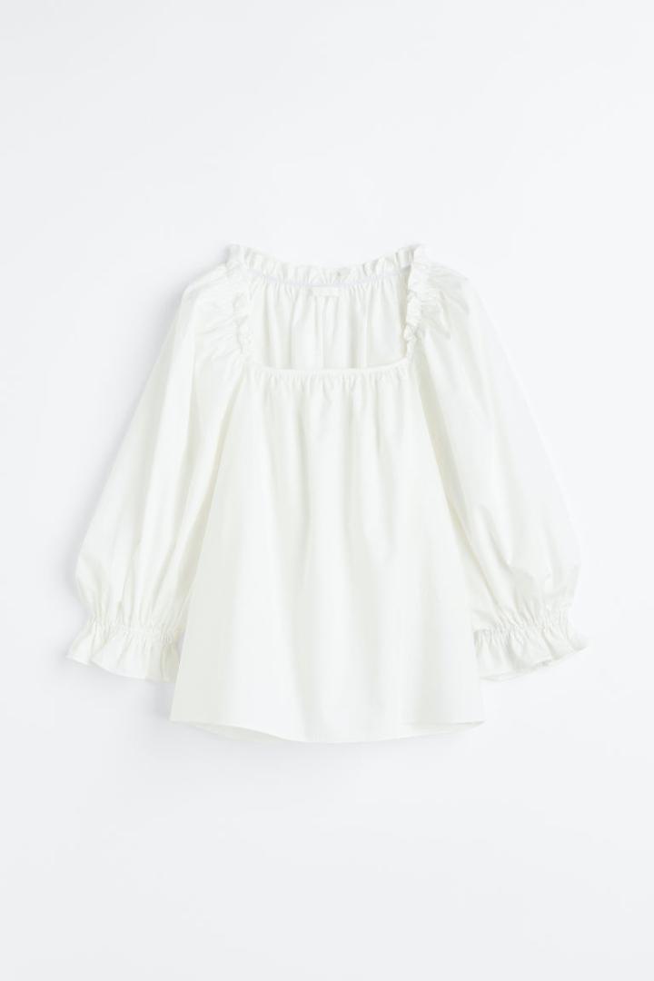 H & M - Frill-trimmed Cotton Blouse - White