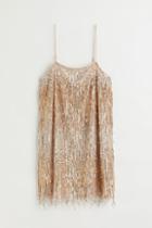 H & M - Sequined Dress With Fringe Hem - Beige