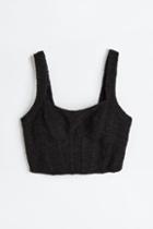 H & M - Textured-weave Corset-style Top - Black