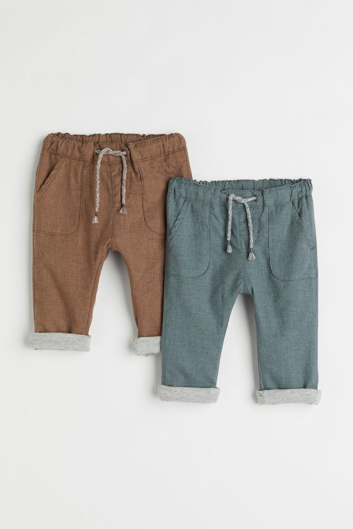H & M - 2-pack Lined Pull-on Pants - Green