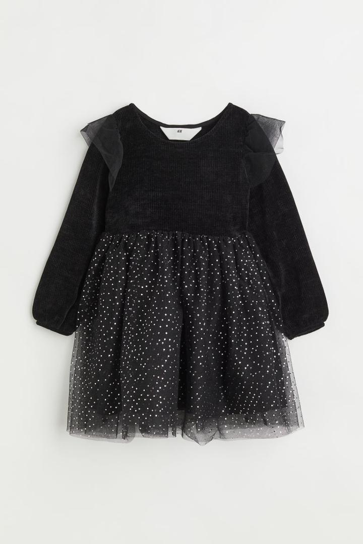 H & M - Chenille And Tulle Dress - Black