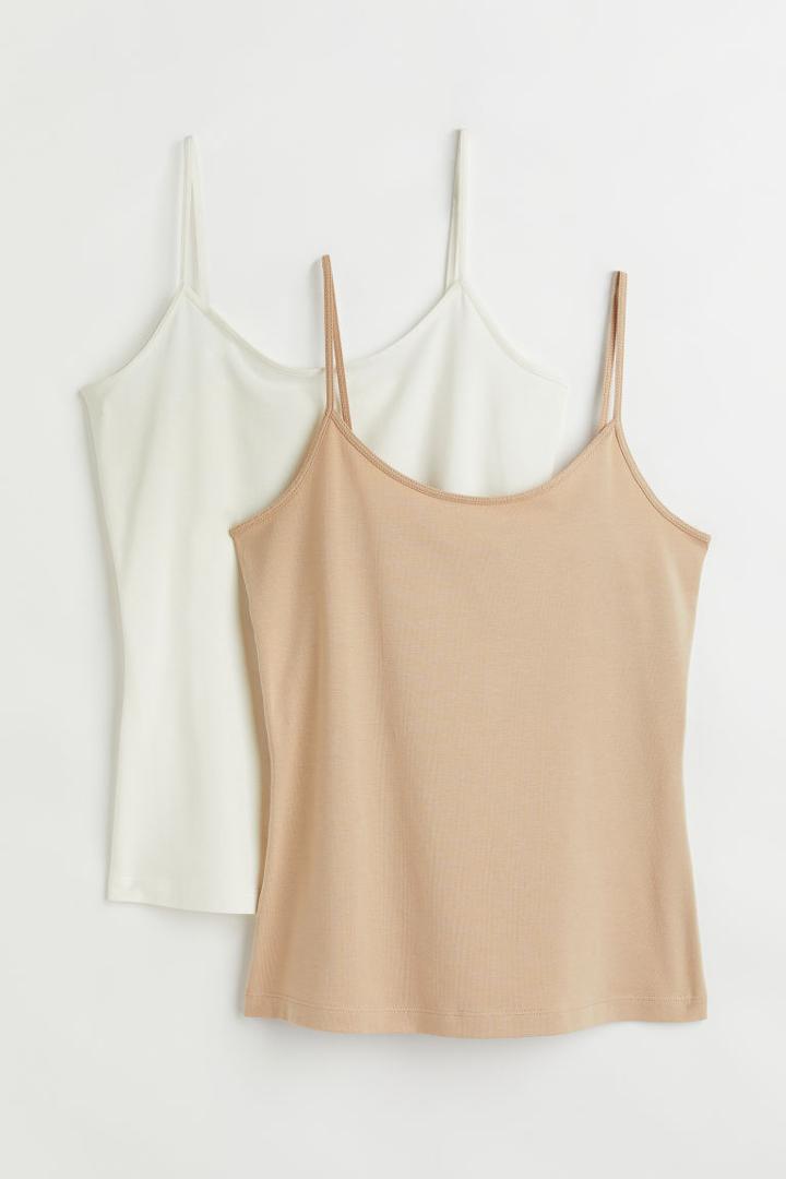 H & M - 2-pack Jersey Tank Tops - Beige