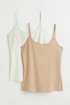H & M - 2-pack Jersey Tank Tops - Beige