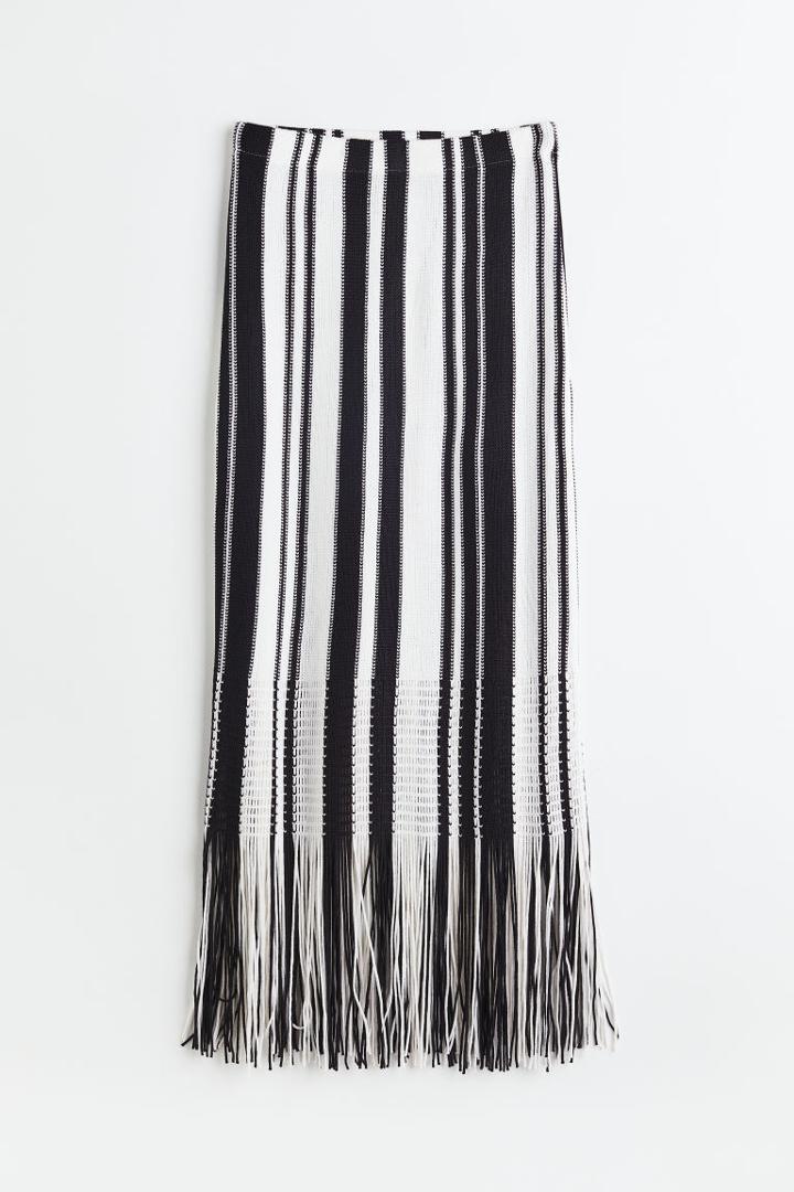 H & M - Fringe-trimmed Skirt - White