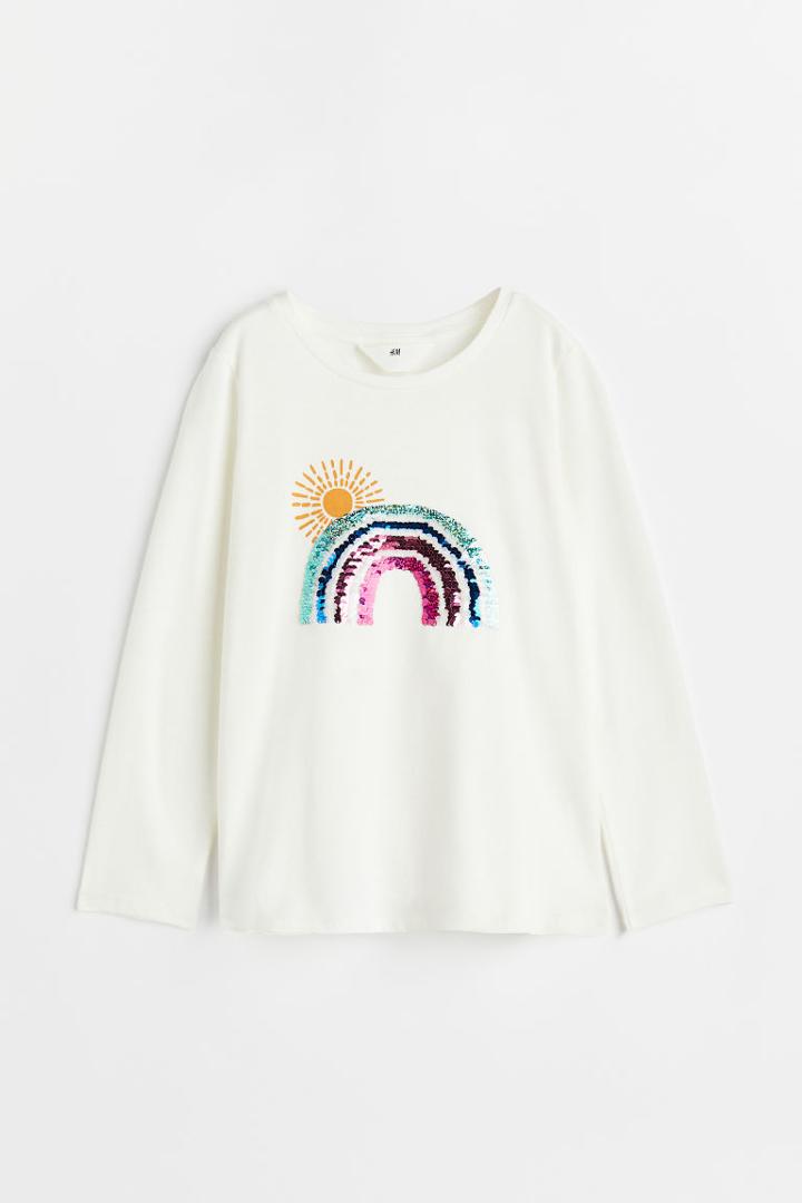 H & M - Graphic-design Top - White