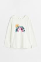 H & M - Graphic-design Top - White