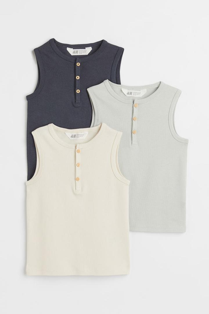 H & M - 3-pack Sleeveless Cotton Shirts - Blue