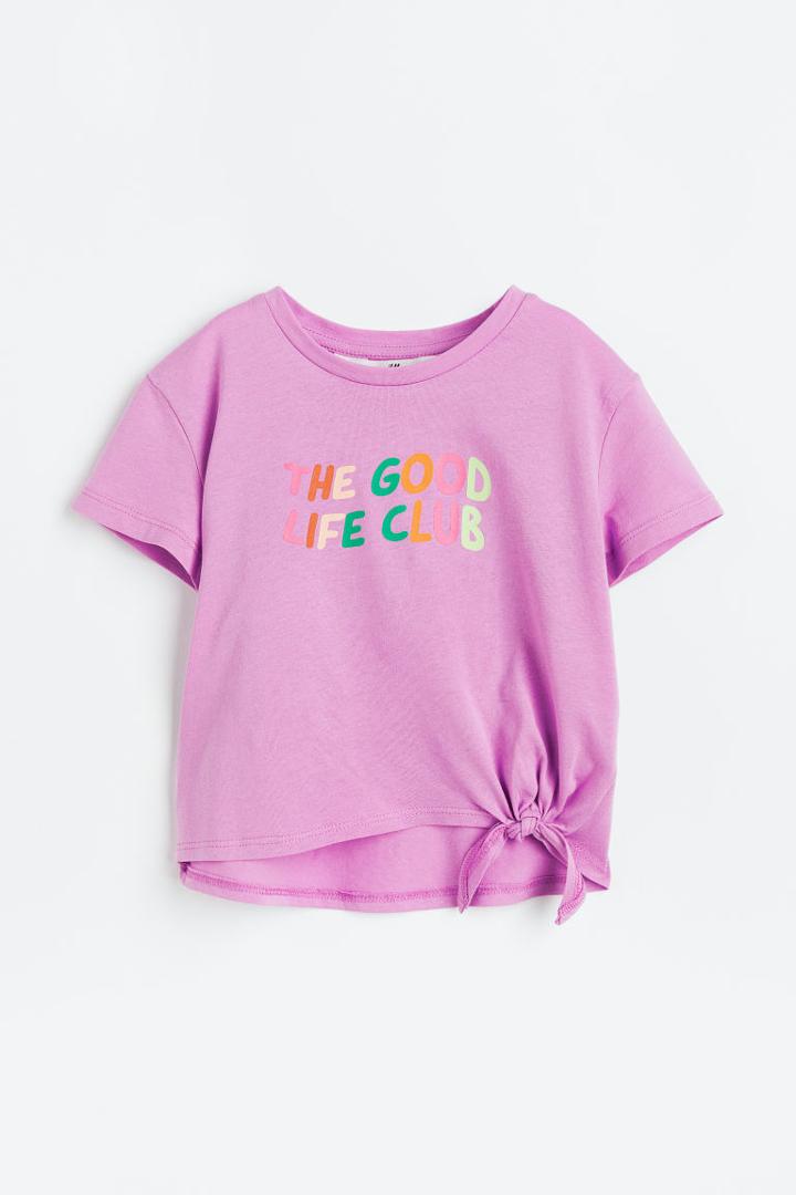 H & M - Knot-detail Printed Top - Pink