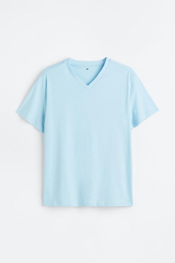 H & M - Regular Fit V-neck T-shirt - Blue