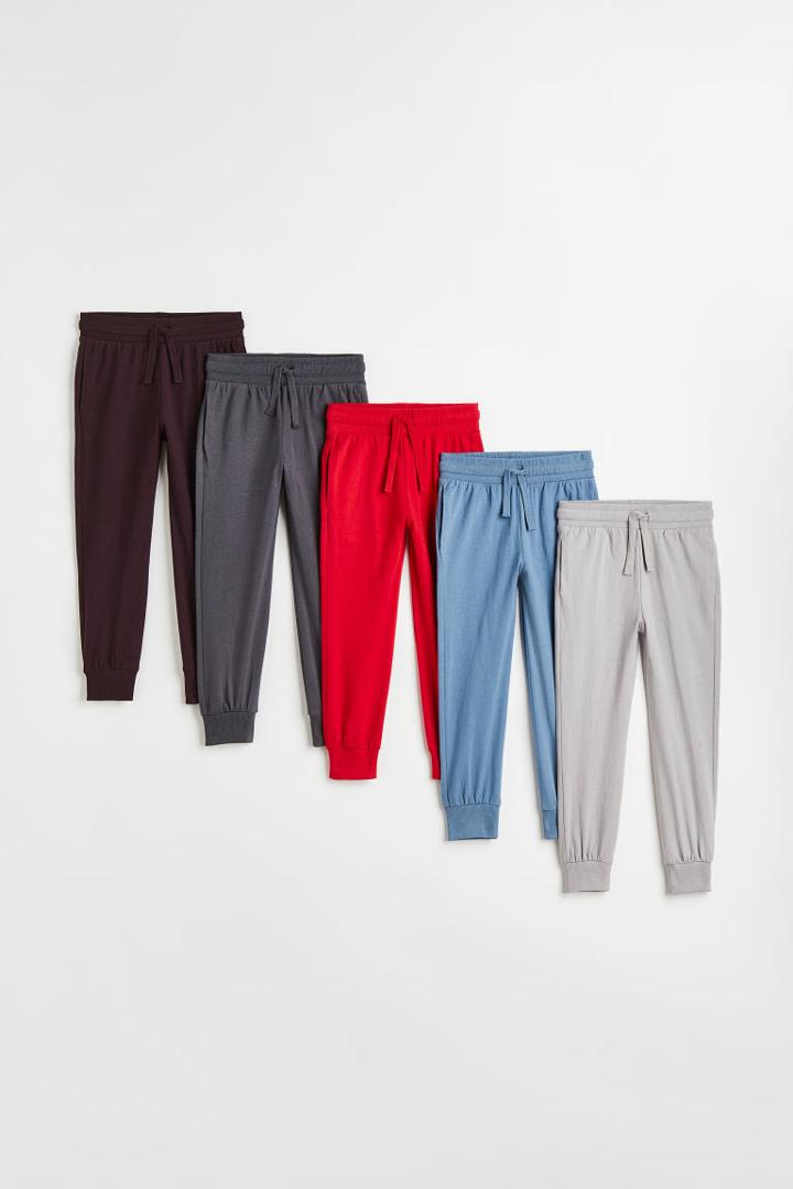 H & M - 5-pack Cotton Jersey Joggers - Red