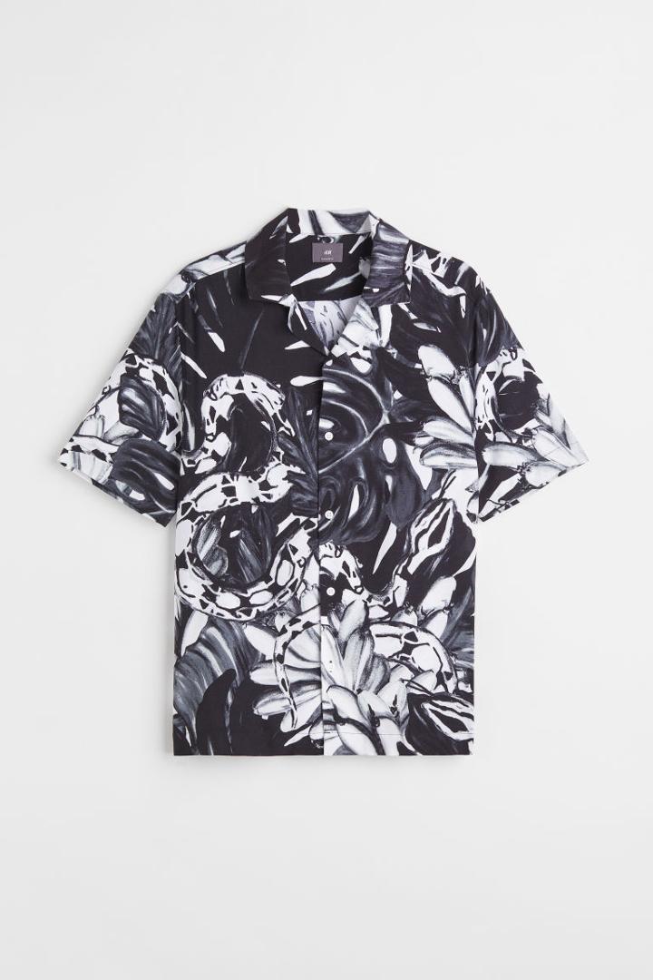 H & M - Patterned Resort Shirt - Black