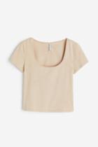 H & M - Cotton Jersey Top - Beige