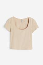 H & M - Cotton Jersey Top - Beige