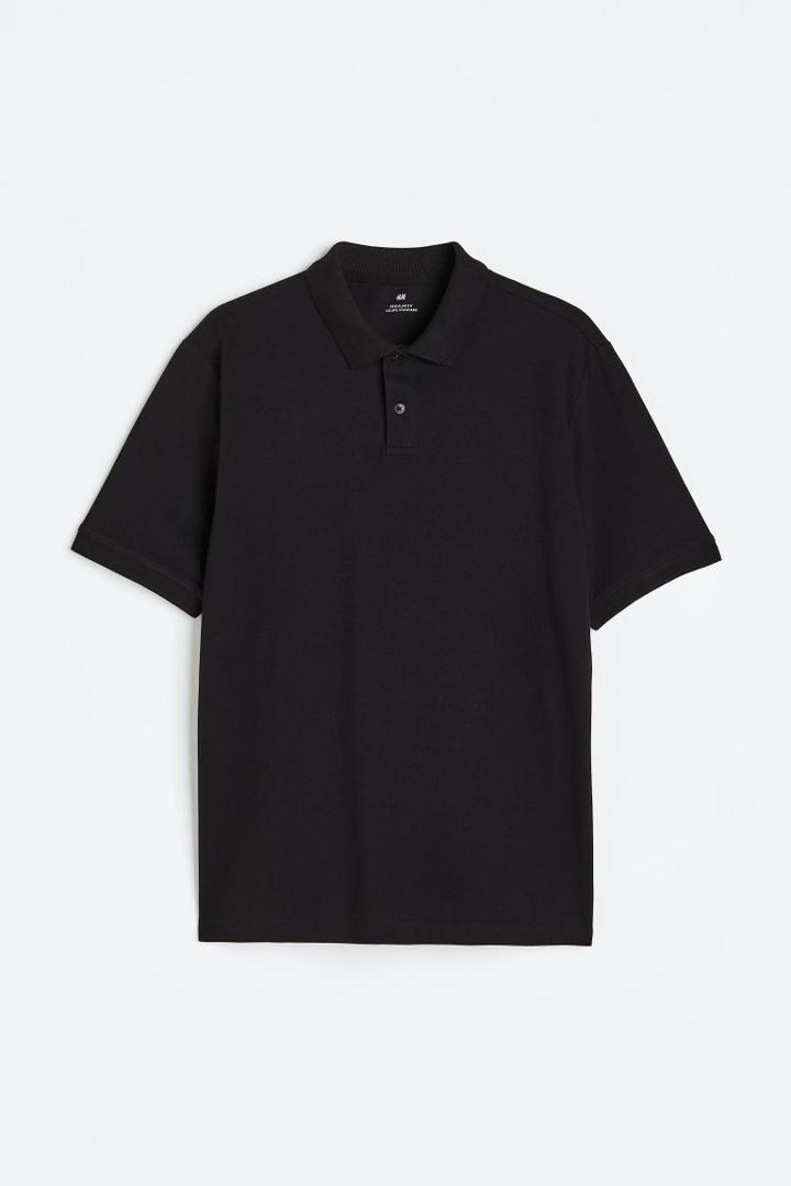 H & M - Regular Fit Cotton Polo Shirt - Black