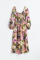 H & M - Balloon-sleeved Smocked Dress - Purple